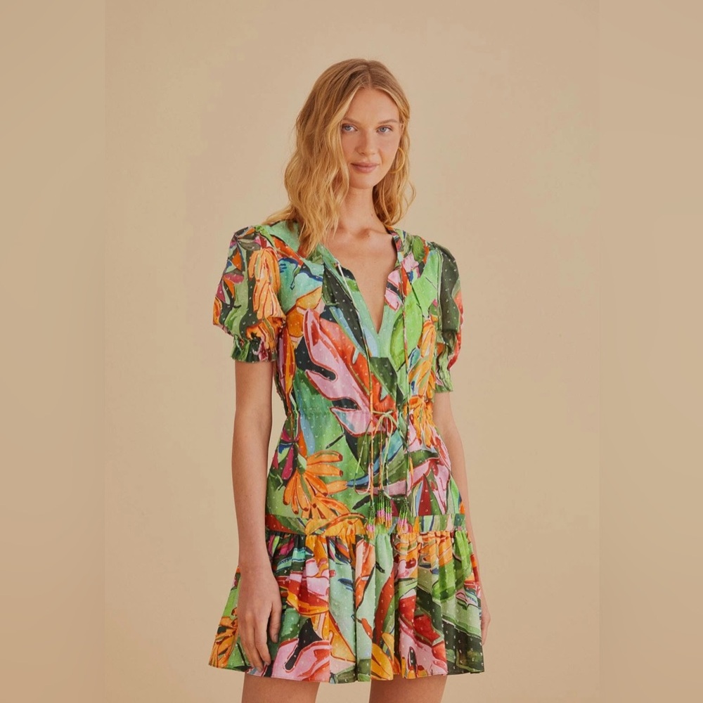 NWOT
FARM Rio Green and Orange Mini Sundress with Flutter Sleeves